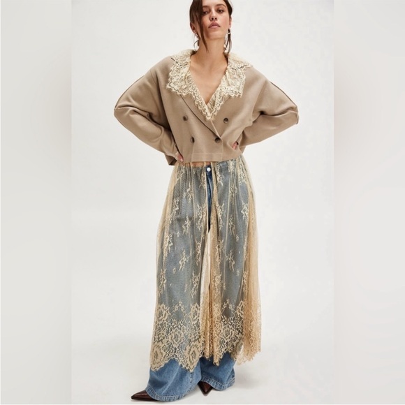 We the Free Free People Sadie Crop Sweater Knit Blazer Taupe Brown Tree House XL - Picture 6 of 8